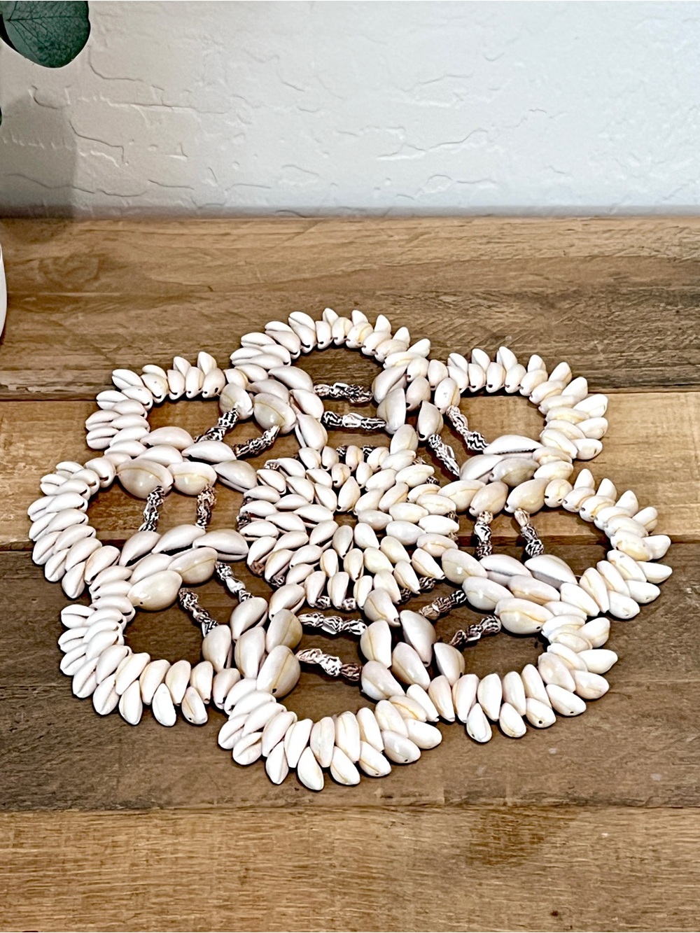 Vintage Handmade Cowrie Shell Trivet Hot Pad 12” Round Boho Coastal Decor Placer